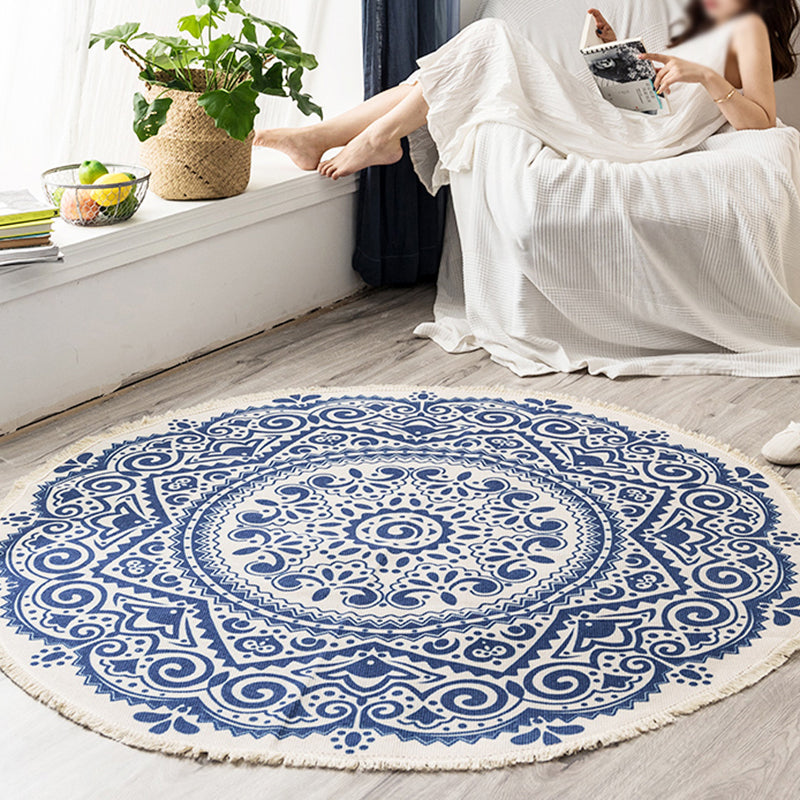 Exotic Bohemian Rug Light-Color Mandala Carpet Pet Friendly Washable Area Rug for Living Room Royal Blue Clearhalo 'Area Rug' 'Bohemian' 'Rugs' Rug' 2046722