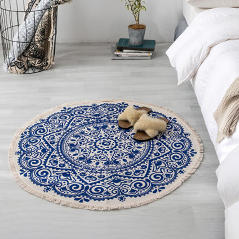 Pastel Color Mandala Rug Cotton Boho Carpet Machine Washable Indoor Rug for Bedroom Royal Blue Clearhalo 'Area Rug' 'Bohemian' 'Rugs' Rug' 2046730