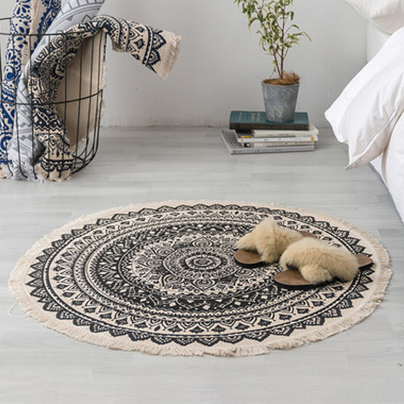 Pastel Color Mandala Rug Cotton Boho Carpet Machine Washable Indoor Rug for Bedroom Black Clearhalo 'Area Rug' 'Bohemian' 'Rugs' Rug' 2046731