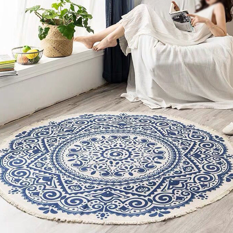 Boho Mandala Area Rug Multicolor Cotton Rug Pet Friendly Carpet for Bedroom Royal Blue Clearhalo 'Area Rug' 'Bohemian' 'Rugs' Rug' 2046744