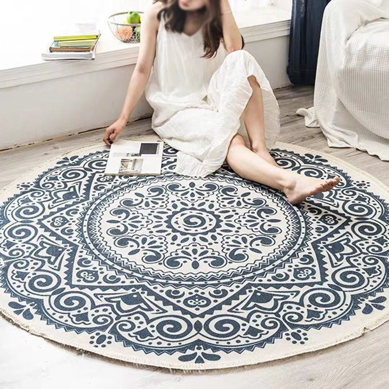 Boho Mandala Area Rug Multicolor Cotton Rug Pet Friendly Carpet for Bedroom Blue-Black Clearhalo 'Area Rug' 'Bohemian' 'Rugs' Rug' 2046746