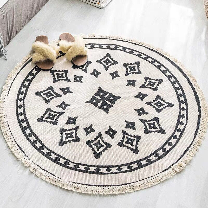 Boho Mandala Area Rug Multicolor Cotton Rug Pet Friendly Carpet for Bedroom Light Gray-Black Clearhalo 'Area Rug' 'Bohemian' 'Rugs' Rug' 2046748