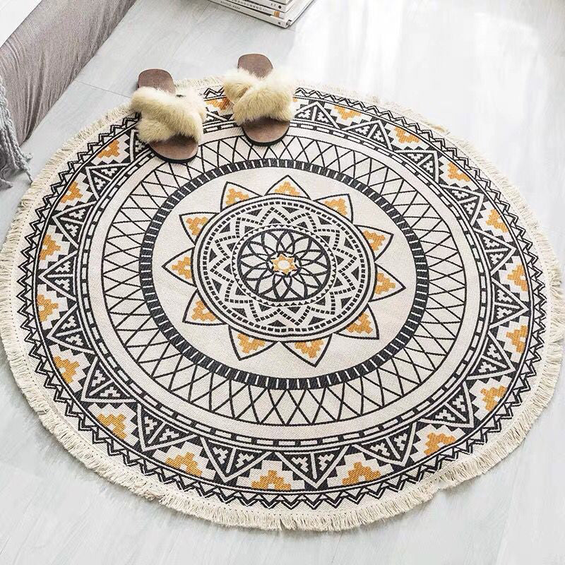 Boho Mandala Area Rug Multicolor Cotton Rug Pet Friendly Carpet for Bedroom Black-Yellow Clearhalo 'Area Rug' 'Bohemian' 'Rugs' Rug' 2046751