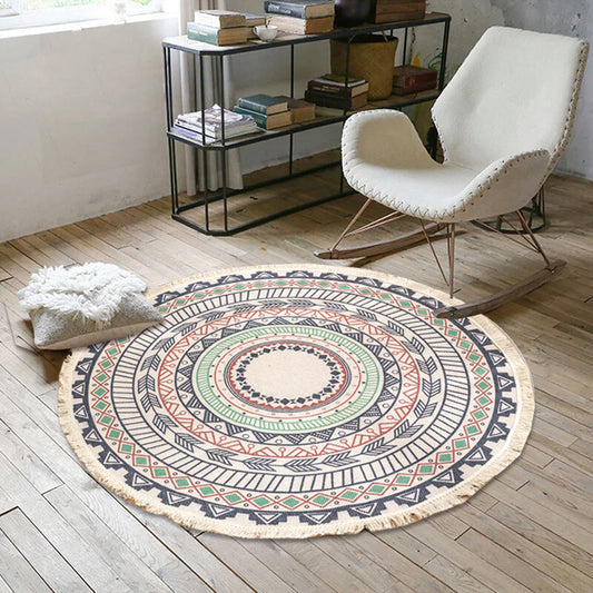 Bohemian Style Bedroom Rug Multicolored Geometric Carpet Cotton Pet Friendly Rug Blue-Green Clearhalo 'Area Rug' 'Bohemian' 'Rugs' Rug' 2046753