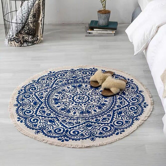 Bohemian Style Bedroom Rug Multicolored Geometric Carpet Cotton Pet Friendly Rug Royal Blue Clearhalo 'Area Rug' 'Bohemian' 'Rugs' Rug' 2046754