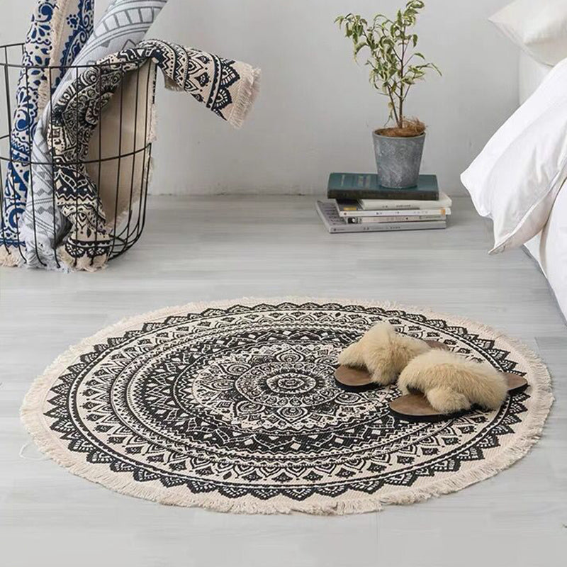 Bohemian Style Bedroom Rug Multicolored Geometric Carpet Cotton Pet Friendly Rug Black Clearhalo 'Area Rug' 'Bohemian' 'Rugs' Rug' 2046755