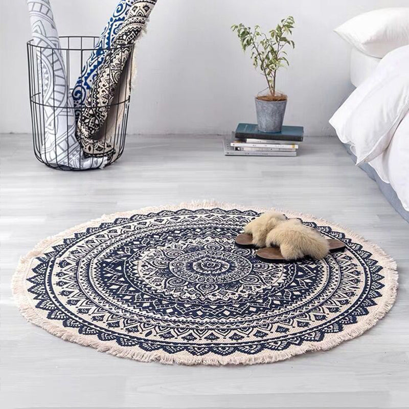 Bohemian Style Bedroom Rug Multicolored Geometric Carpet Cotton Pet Friendly Rug Blue-Black Clearhalo 'Area Rug' 'Bohemian' 'Rugs' Rug' 2046762