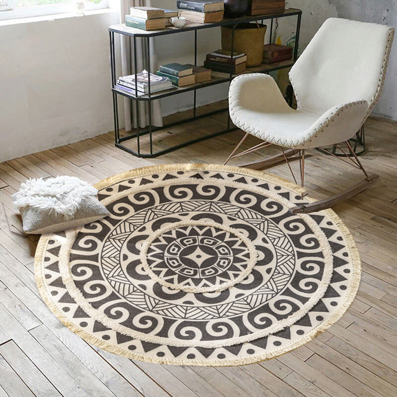 Chic Floral Indoor Rug Multi Colored Boho Rug Cotton Washable Carpet of Living Room Textured Black Clearhalo 'Area Rug' 'Bohemian' 'Rugs' Rug' 2046765
