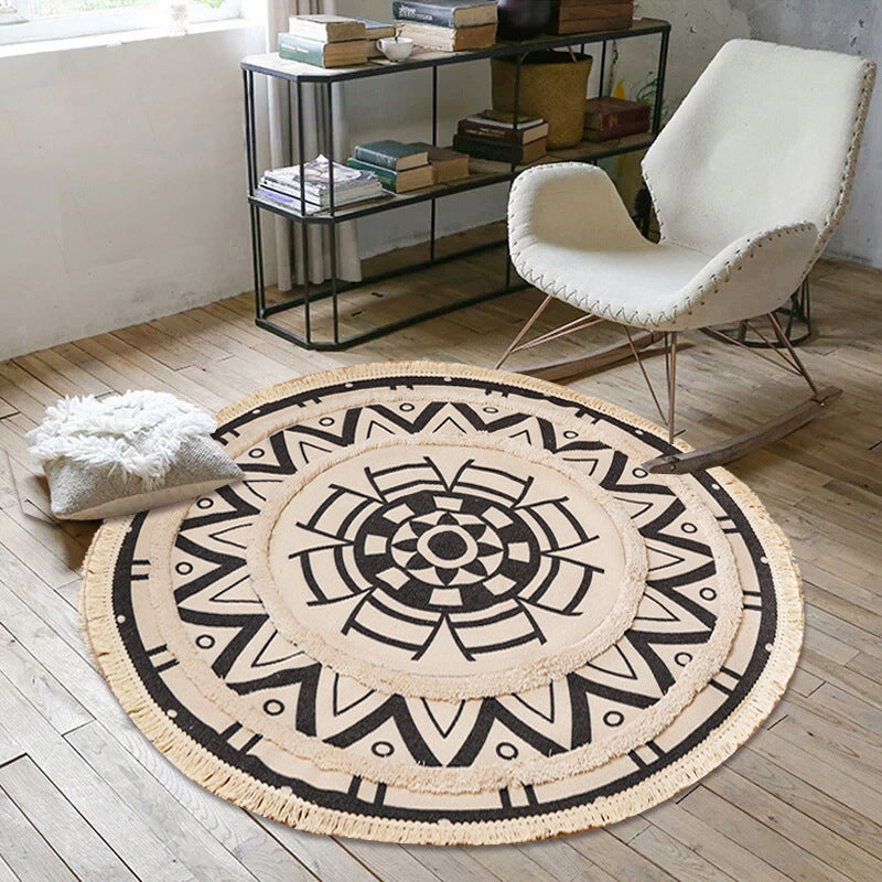 Chic Floral Indoor Rug Multi Colored Boho Rug Cotton Washable Carpet of Living Room Matte Black Clearhalo 'Area Rug' 'Bohemian' 'Rugs' Rug' 2046766
