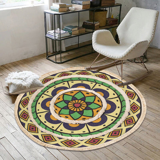 Chic Floral Indoor Rug Multi Colored Boho Rug Cotton Washable Carpet of Living Room Yellow-Green Clearhalo 'Area Rug' 'Bohemian' 'Rugs' Rug' 2046771