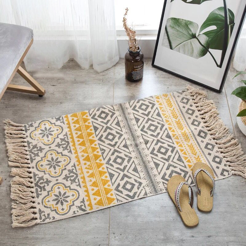 Boho Chic Bedroom Rug Multi-Color Geometric Pattern Rug Cotton Machine Wash Carpet with Tassel Fringe Yellow 2' x 2'11" Clearhalo 'Area Rug' 'Bohemian' 'Rugs' Rug' 2046784
