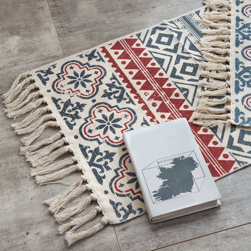 Boho Chic Bedroom Rug Multi-Color Geometric Pattern Rug Cotton Machine Wash Carpet with Tassel Fringe Clearhalo 'Area Rug' 'Bohemian' 'Rugs' Rug' 2046786