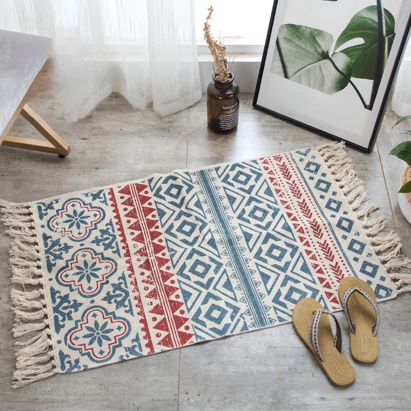 Boho Chic Bedroom Rug Multi-Color Geometric Pattern Rug Cotton Machine Wash Carpet with Tassel Fringe Red 2' x 2'11" Clearhalo 'Area Rug' 'Bohemian' 'Rugs' Rug' 2046787