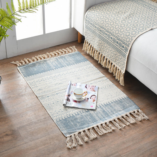 Boho Chic Bedroom Rug Multi-Color Geometric Pattern Rug Cotton Machine Wash Carpet with Tassel Fringe Blue-Gray 2' x 2'11" Clearhalo 'Area Rug' 'Bohemian' 'Rugs' Rug' 2046791