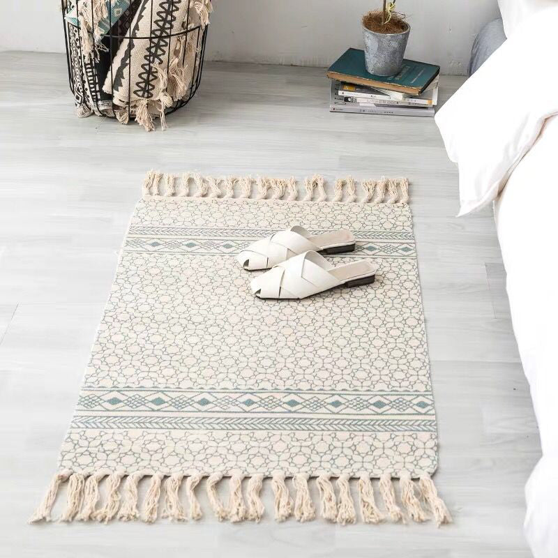 Boho Chic Bedroom Rug Multi-Color Geometric Pattern Rug Cotton Machine Wash Carpet with Tassel Fringe Beige 2' x 2'11" Clearhalo 'Area Rug' 'Bohemian' 'Rugs' Rug' 2046792