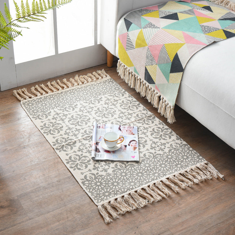 Boho Chic Bedroom Rug Multi-Color Geometric Pattern Rug Cotton Machine Wash Carpet with Tassel Fringe Grey 2' x 2'11" Clearhalo 'Area Rug' 'Bohemian' 'Rugs' Rug' 2046793