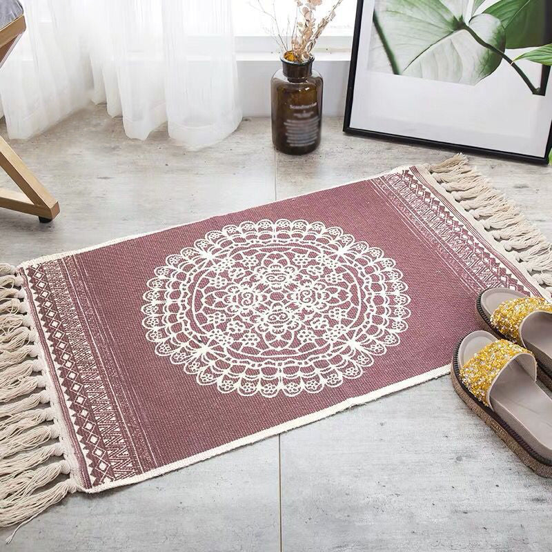 Boho Chic Bedroom Rug Multi-Color Geometric Pattern Rug Cotton Machine Wash Carpet with Tassel Fringe Red-White 2' x 2'11" Clearhalo 'Area Rug' 'Bohemian' 'Rugs' Rug' 2046797