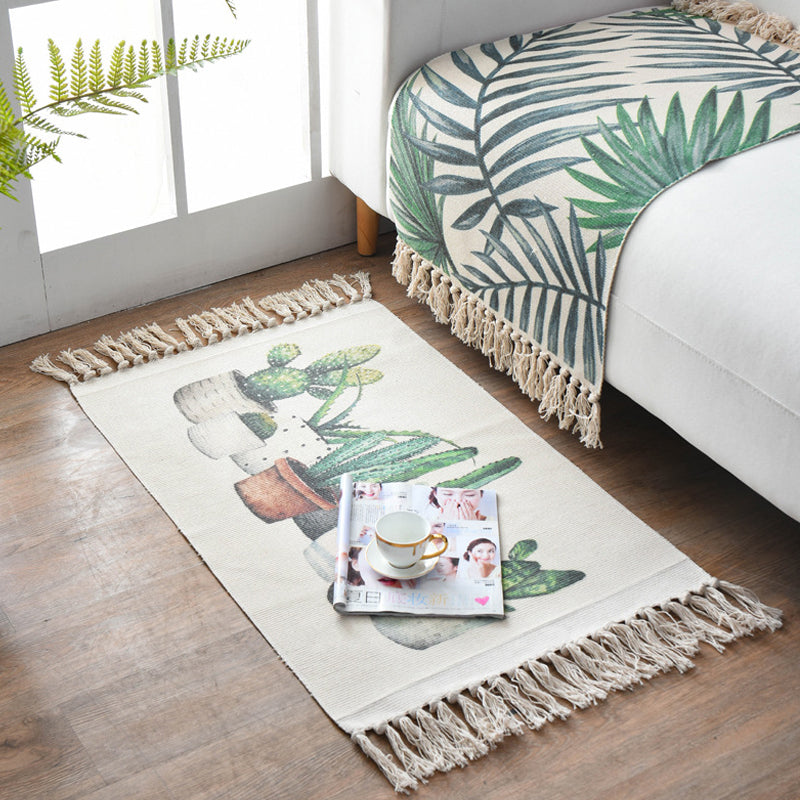 Boho Chic Bedroom Rug Multi-Color Geometric Pattern Rug Cotton Machine Wash Carpet with Tassel Fringe Green 2' x 2'11" Clearhalo 'Area Rug' 'Bohemian' 'Rugs' Rug' 2046799