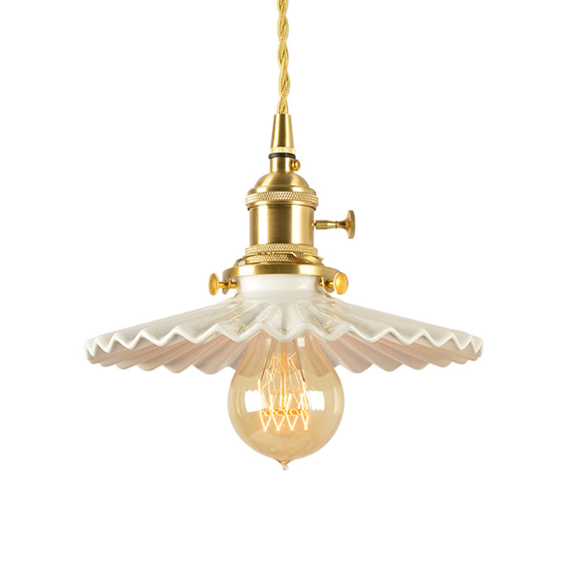 Scalloped Shade Iron Ceiling Pendant Light Retro 1 Head Living Room Hanging Lamp in White Clearhalo 'Art Deco Pendants' 'Cast Iron' 'Ceiling Lights' 'Ceramic' 'Crystal' 'Industrial Pendants' 'Industrial' 'Metal' 'Middle Century Pendants' 'Pendant Lights' 'Pendants' 'Tiffany' Lighting' 204680