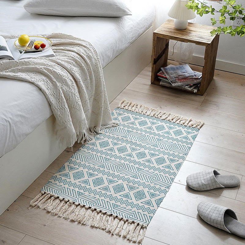 Multi-Colored Seamless Pattern Rug Cotton Bohemian Rug Pet Friendly Area Carpet for Bedroom Blue Clearhalo 'Area Rug' 'Bohemian' 'Rugs' Rug' 2046809