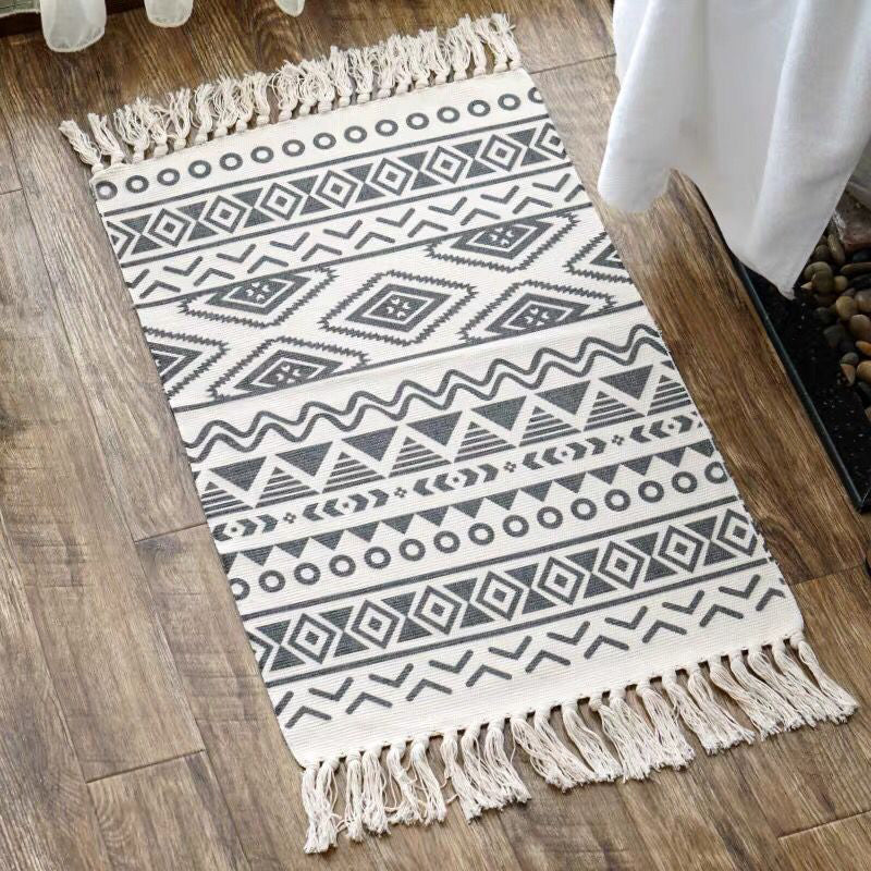 Unique Geometric Rug Multicolor Eclectic Rug Cotton Pet Friendly Carpet with Tassel Knot for Great Room Black 2' x 2'11" Clearhalo 'Area Rug' 'Bohemian' 'Rugs' Rug' 2046810