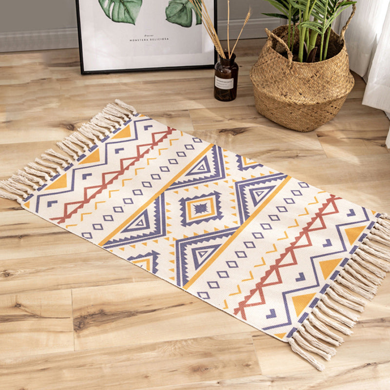 Unique Geometric Rug Multicolor Eclectic Rug Cotton Pet Friendly Carpet with Tassel Knot for Great Room Blue-Yellow 2' x 2'11" Clearhalo 'Area Rug' 'Bohemian' 'Rugs' Rug' 2046811