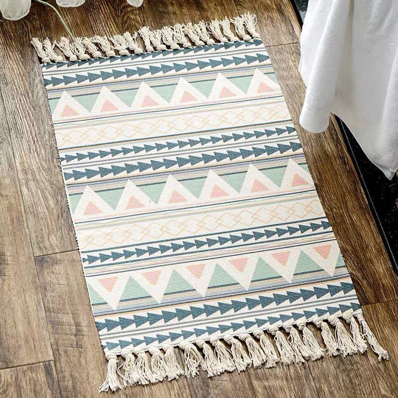 Unique Geometric Rug Multicolor Eclectic Rug Cotton Pet Friendly Carpet with Tassel Knot for Great Room Green-Red 2' x 2'11" Clearhalo 'Area Rug' 'Bohemian' 'Rugs' Rug' 2046814