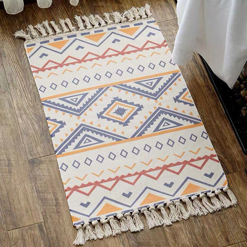 Unique Geometric Rug Multicolor Eclectic Rug Cotton Pet Friendly Carpet with Tassel Knot for Great Room Yellow-Blue 2' x 2'11" Clearhalo 'Area Rug' 'Bohemian' 'Rugs' Rug' 2046817