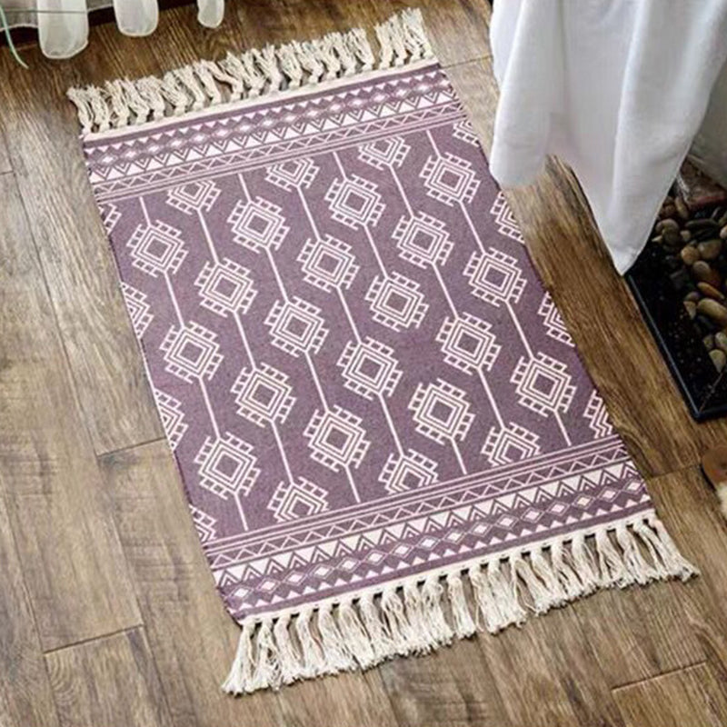 Unique Geometric Rug Multicolor Eclectic Rug Cotton Pet Friendly Carpet with Tassel Knot for Great Room Purple 2' x 2'11" Clearhalo 'Area Rug' 'Bohemian' 'Rugs' Rug' 2046821