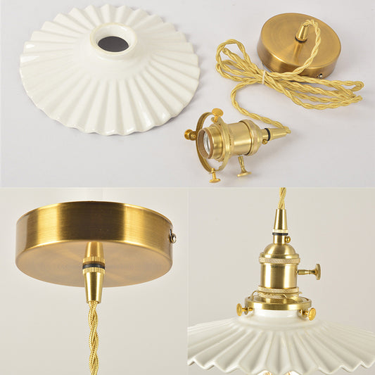 Scalloped Shade Iron Ceiling Pendant Light Retro 1 Head Living Room Hanging Lamp in White Clearhalo 'Art Deco Pendants' 'Cast Iron' 'Ceiling Lights' 'Ceramic' 'Crystal' 'Industrial Pendants' 'Industrial' 'Metal' 'Middle Century Pendants' 'Pendant Lights' 'Pendants' 'Tiffany' Lighting' 204682