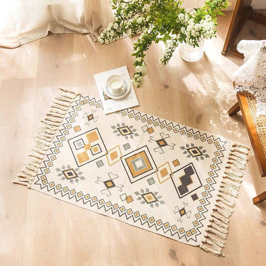 Multi Color Bedroom Rug Funky Geometric Carpet Cotton Machine Washable Pet Friendly Rug with Tassel 2' x 2'11" Clearhalo 'Area Rug' 'Bohemian' 'Rugs' Rug' 2046831