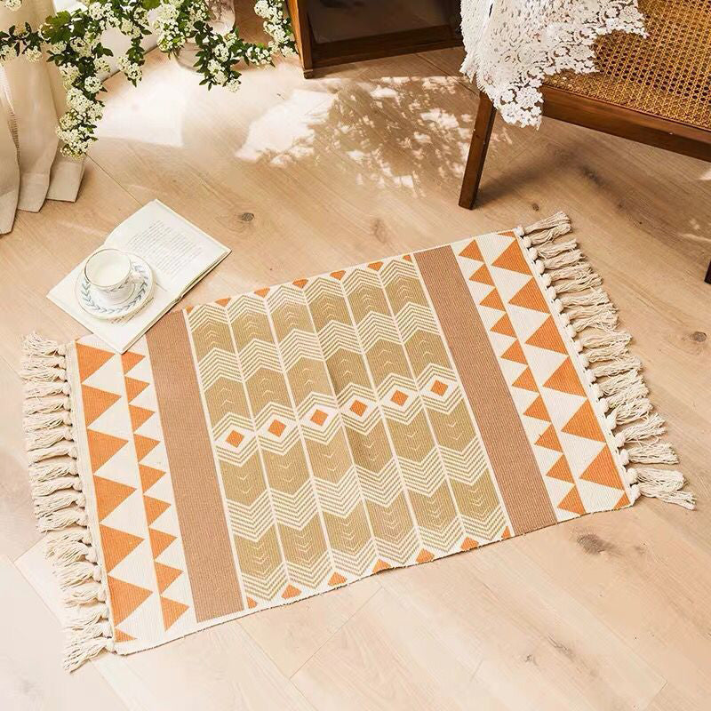Multi Color Bedroom Rug Funky Geometric Carpet Cotton Machine Washable Pet Friendly Rug with Tassel Yellow-Red 2' x 2'11" Clearhalo 'Area Rug' 'Bohemian' 'Rugs' Rug' 2046835