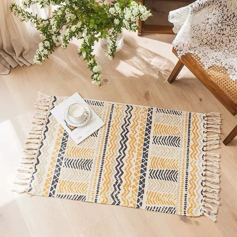 Multi Color Bedroom Rug Funky Geometric Carpet Cotton Machine Washable Pet Friendly Rug with Tassel Blue-Orange 2' x 2'11" Clearhalo 'Area Rug' 'Bohemian' 'Rugs' Rug' 2046837