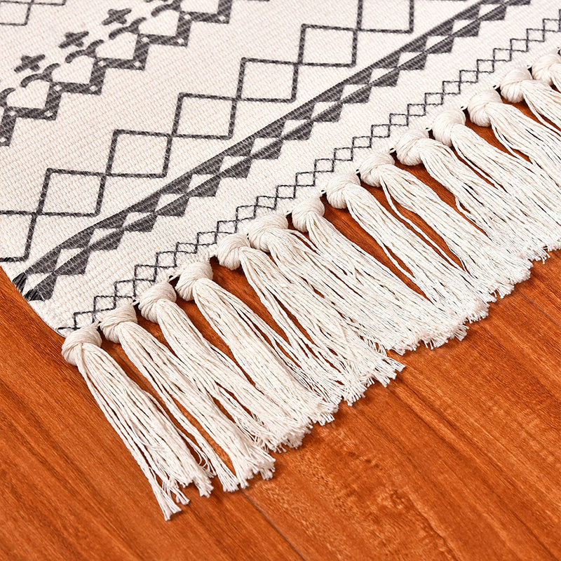 Black and White Rhombus Patterned Rug Cotton Bohemian Rug Washable Carpet for Front Door Clearhalo 'Area Rug' 'Bohemian' 'Rugs' Rug' 2046842