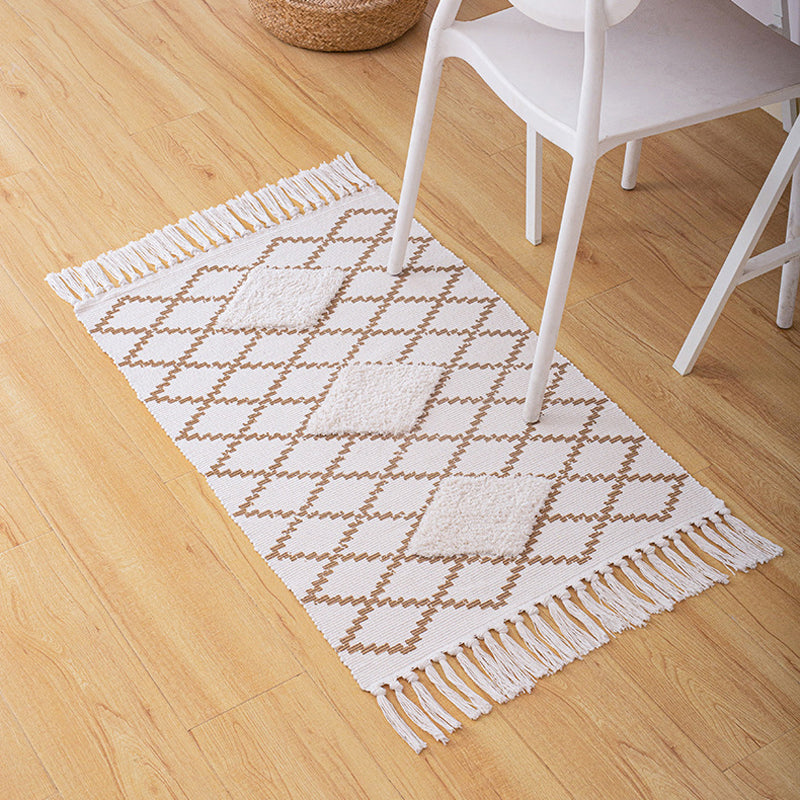 Stylish Diamond Patterned Rug Multi-Color Boho Carpet Cotton Pet Friendly Washable Rug for Room Beige 2' x 2'11" Clearhalo 'Area Rug' 'Bohemian' 'Rugs' Rug' 2046851