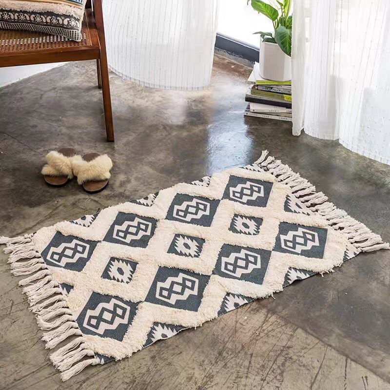 Stylish Diamond Patterned Rug Multi-Color Boho Carpet Cotton Pet Friendly Washable Rug for Room Navy 2' x 2'11" Clearhalo 'Area Rug' 'Bohemian' 'Rugs' Rug' 2046853