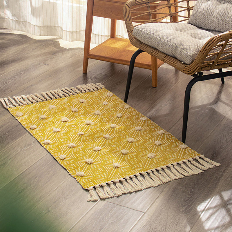 Stylish Diamond Patterned Rug Multi-Color Boho Carpet Cotton Pet Friendly Washable Rug for Room Yellow 2' x 2'11" Clearhalo 'Area Rug' 'Bohemian' 'Rugs' Rug' 2046854