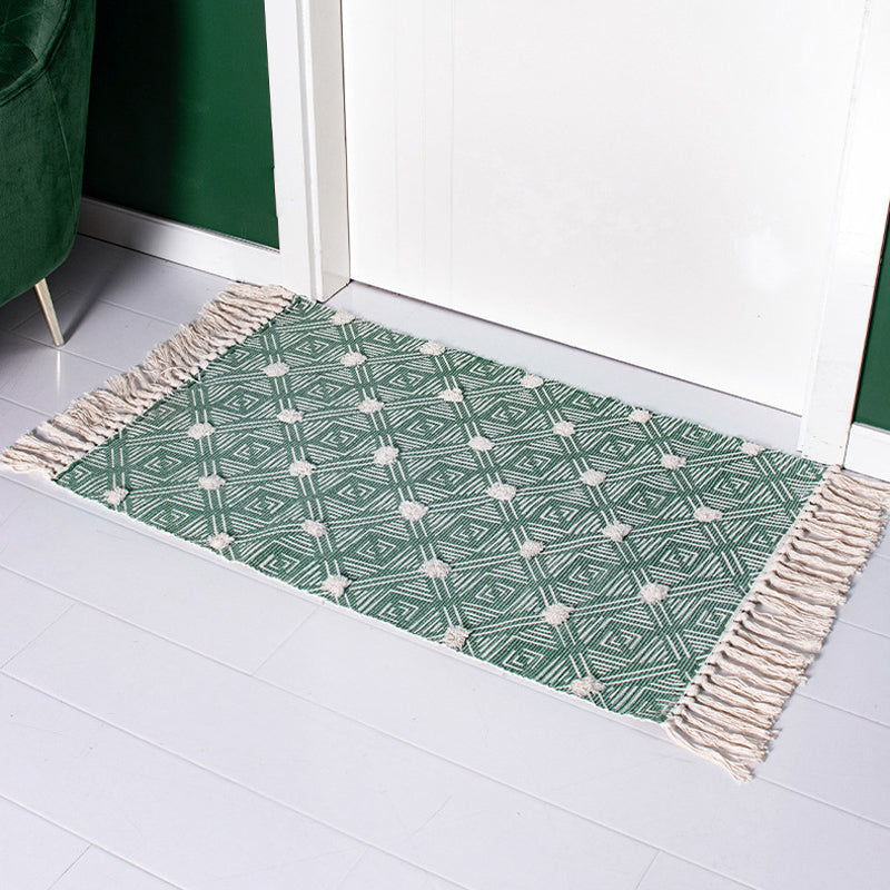 Stylish Diamond Patterned Rug Multi-Color Boho Carpet Cotton Pet Friendly Washable Rug for Room Green 2' x 2'11" Clearhalo 'Area Rug' 'Bohemian' 'Rugs' Rug' 2046858