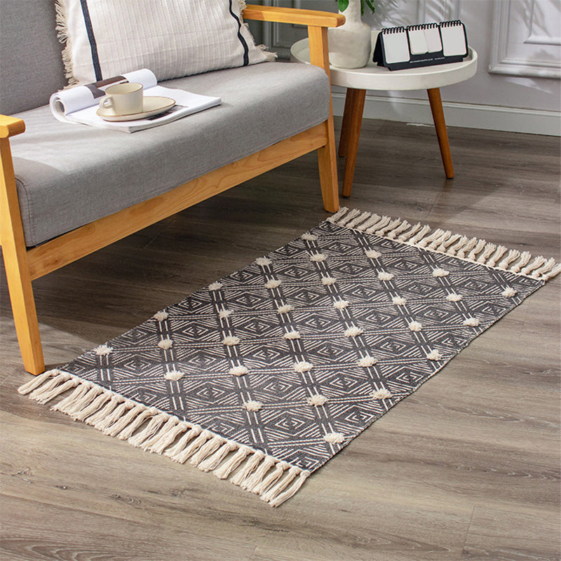 Stylish Diamond Patterned Rug Multi-Color Boho Carpet Cotton Pet Friendly Washable Rug for Room Antique Black 2' x 2'11" Clearhalo 'Area Rug' 'Bohemian' 'Rugs' Rug' 2046859