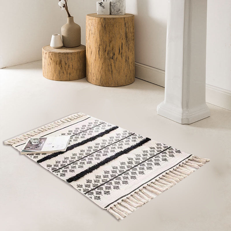 Bohemian Rhombus Indoor Rug Multi Color Cotton Rug Pet Friendly Area Carpet for Home Gloss Black 2' x 2'11" Clearhalo 'Area Rug' 'Bohemian' 'Rugs' Rug' 2046862