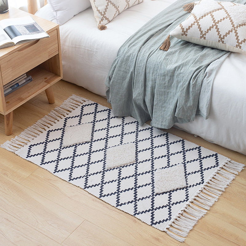 Bohemian Rhombus Indoor Rug Multi Color Cotton Rug Pet Friendly Area Carpet for Home Dark Blue 2' x 2'11" Clearhalo 'Area Rug' 'Bohemian' 'Rugs' Rug' 2046868