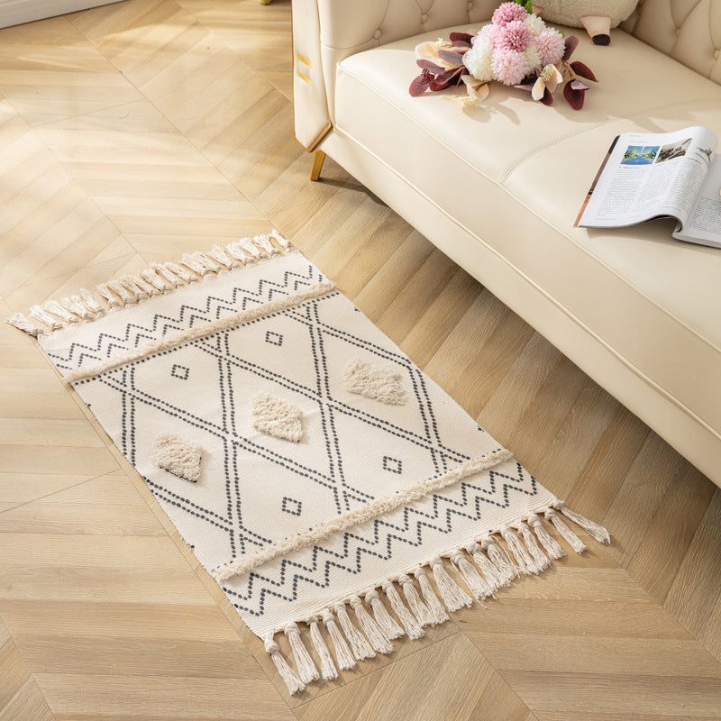 Bohemian Rhombus Indoor Rug Multi Color Cotton Rug Pet Friendly Area Carpet for Home Black-Gray 2' x 2'11" Clearhalo 'Area Rug' 'Bohemian' 'Rugs' Rug' 2046869