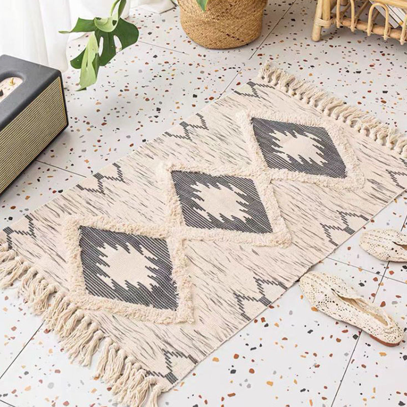 Bohemian Rhombus Indoor Rug Multi Color Cotton Rug Pet Friendly Area Carpet for Home Dark Gray 2' x 2'11" Clearhalo 'Area Rug' 'Bohemian' 'Rugs' Rug' 2046871