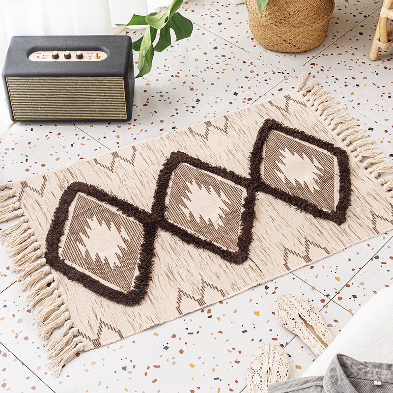 Bohemian Rhombus Indoor Rug Multi Color Cotton Rug Pet Friendly Area Carpet for Home Brown 2' x 2'11" Clearhalo 'Area Rug' 'Bohemian' 'Rugs' Rug' 2046872