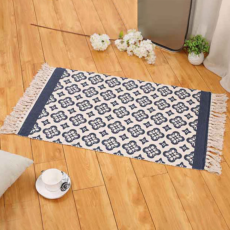 Boho Living Room Area Rug Multi Colored Geometric Patterned Braided Rug Cotton Machine Washable Carpet Dark Blue Clearhalo 'Area Rug' 'Bohemian' 'Rugs' Rug' 2046884