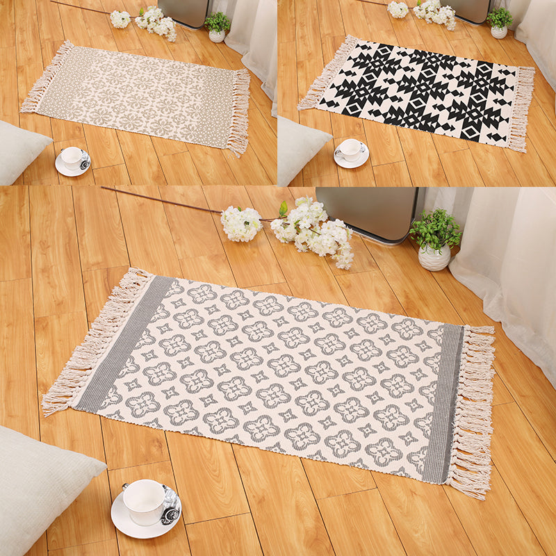 Boho Living Room Area Rug Multi Colored Geometric Patterned Braided Rug Cotton Machine Washable Carpet Clearhalo 'Area Rug' 'Bohemian' 'Rugs' Rug' 2046885