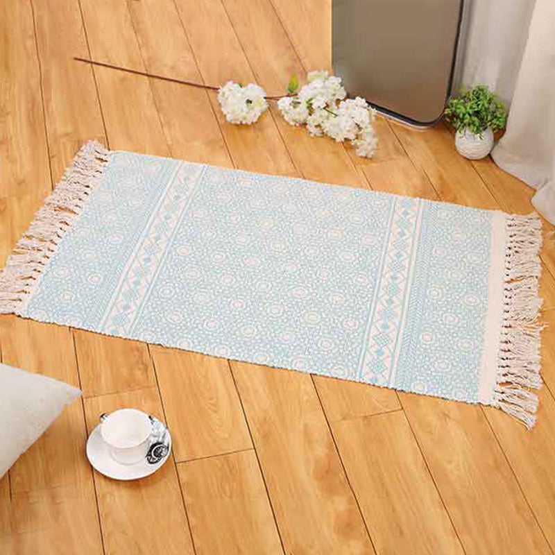 Boho Living Room Area Rug Multi Colored Geometric Patterned Braided Rug Cotton Machine Washable Carpet Light Blue Clearhalo 'Area Rug' 'Bohemian' 'Rugs' Rug' 2046893