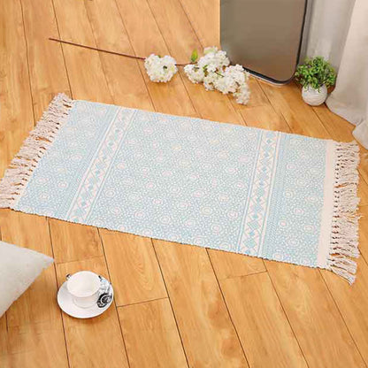 Boho Living Room Area Rug Multi Colored Geometric Patterned Braided Rug Cotton Machine Washable Carpet Light Blue Clearhalo 'Area Rug' 'Bohemian' 'Rugs' Rug' 2046893