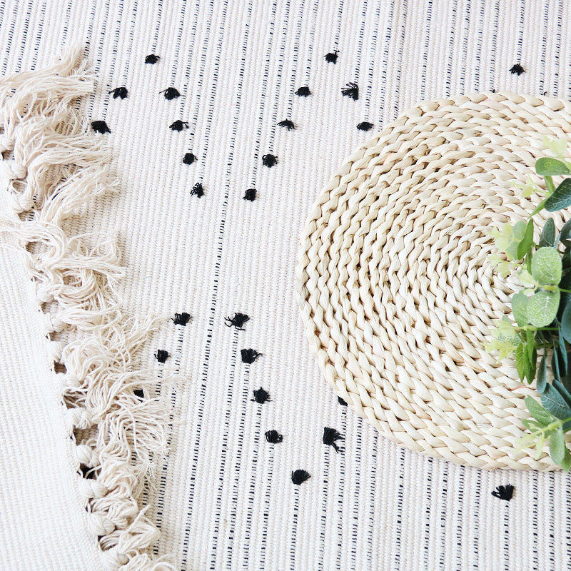 White Zigzag Knitting Rug Cotton Bohemian Carpet Washable Pet Friendly Rug for Bedroom Clearhalo 'Area Rug' 'Bohemian' 'Rugs' Rug' 2046910