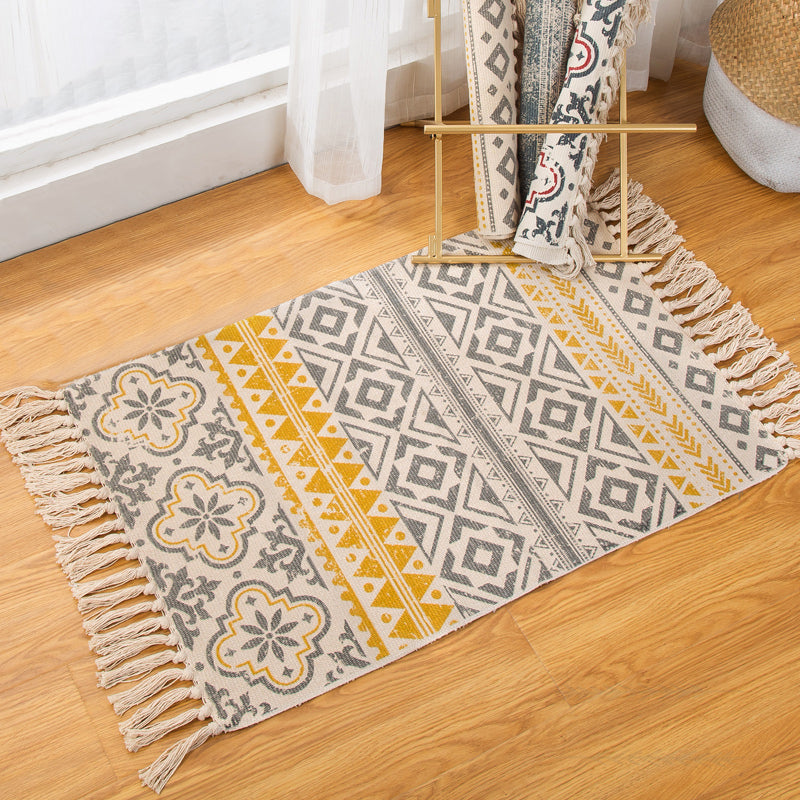 Funky Seamless Patterned Rug Multi Color Cotton Rug Pet Friendly Washable Carpet for Bedroom Yellow 2' x 2'11" Clearhalo 'Area Rug' 'Bohemian' 'Rugs' Rug' 2046956